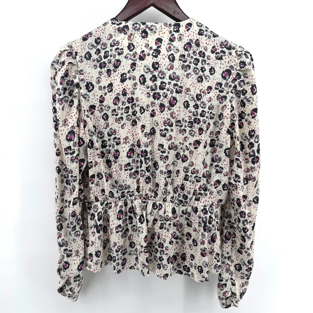 Free People Blouse Womens Small Cream Leopard Wrap Top Office